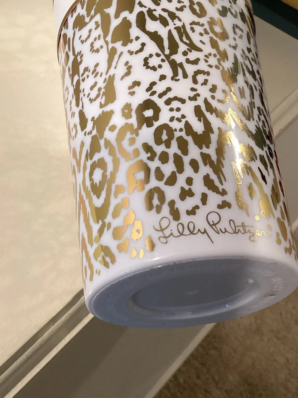 Lilly Pulitzer Metallic Gold Leopard Insulated Tumbler with Straw - Gold & White